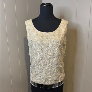 Kung Brothers Women’s 38 Cream Beaded Sequined Embellished Sleeveless Tank Top